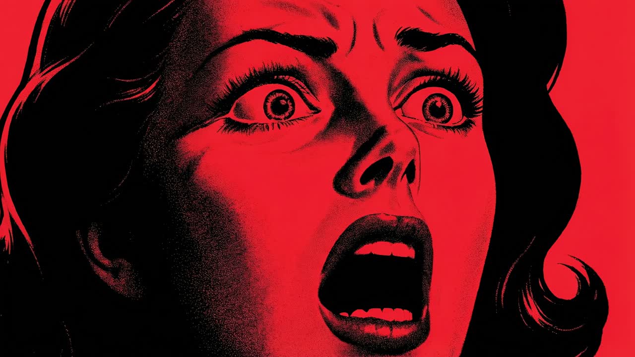 Closeup of frightened woman in bold style dramatic image capturing terror with high contrast