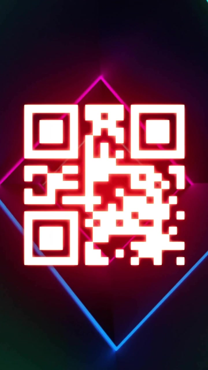 Animation of qr code and glowing neon light trails