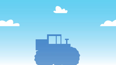 tractor de dibujos animados en un cielo azul
