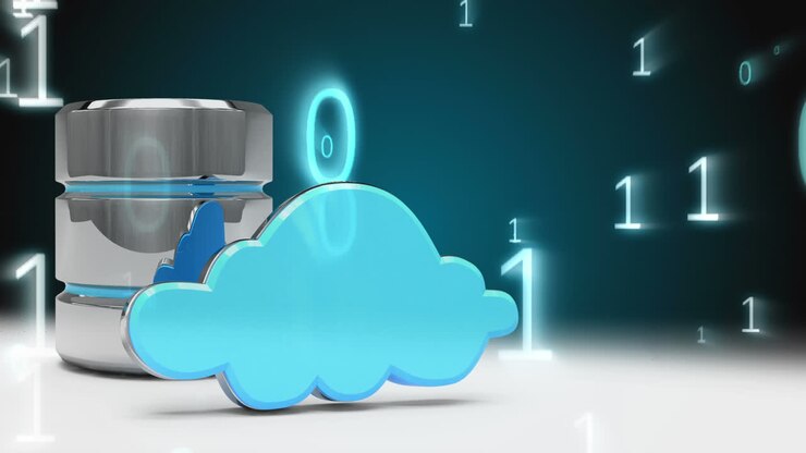 Icons of cloud security with binary code