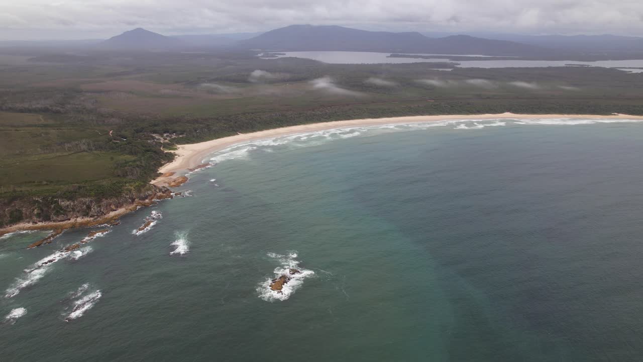 Panoramic View Over Fingal Bay In New South Wales, Australia - Drone Shot