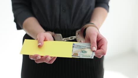 hands in handcuffs with money in an envelope