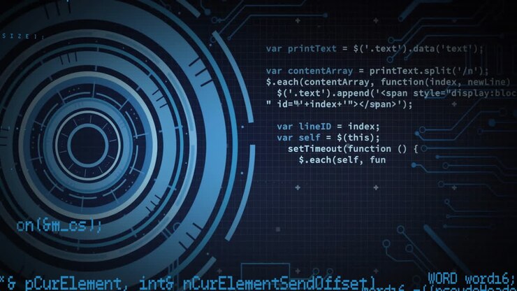 Animation of scope scanning and data processing over black background
