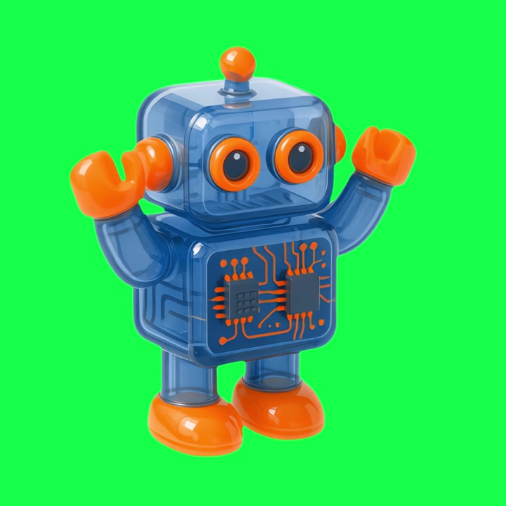 Robot Transparan Ramah Melambaikan Tangan di Layar Hijau