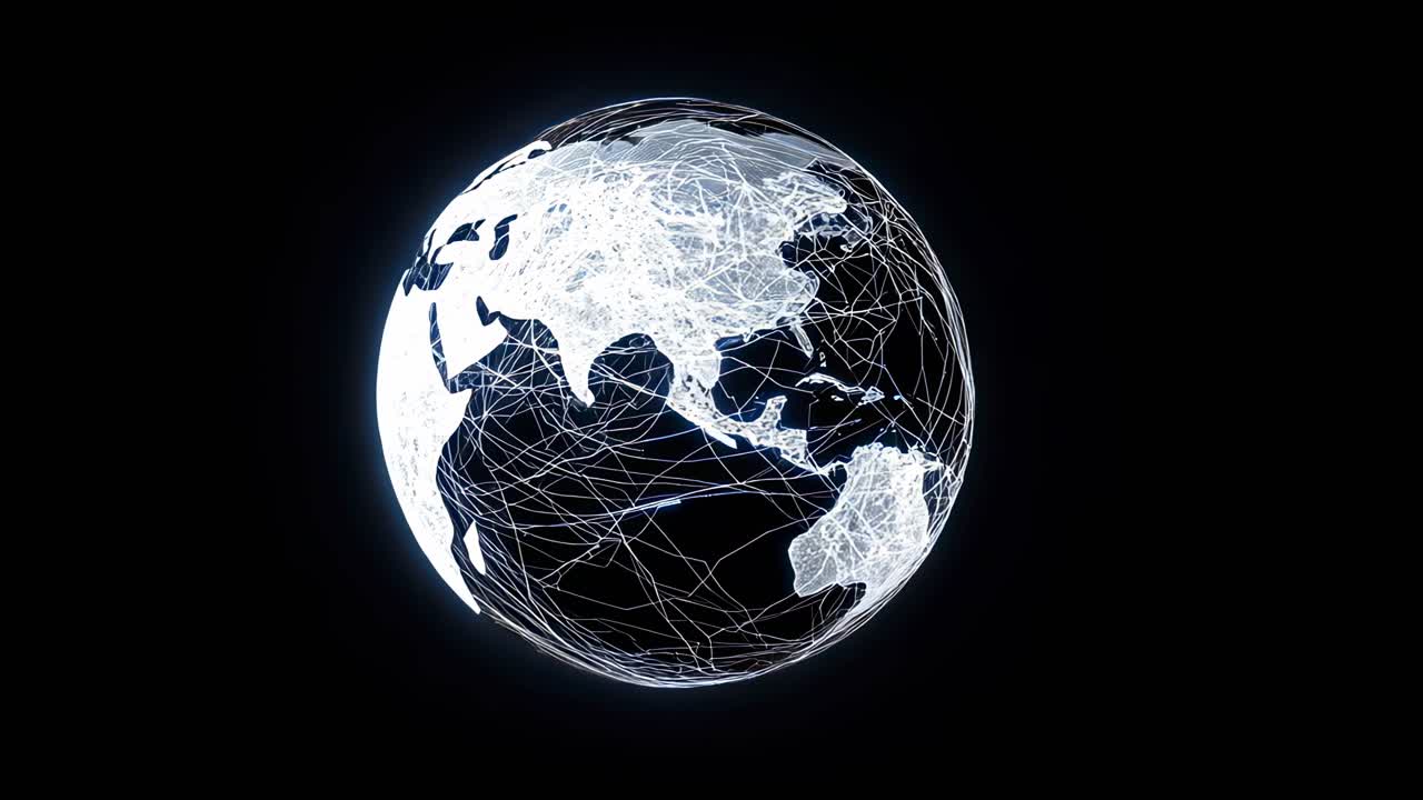 Futuristic video concept of a glowing digital Earth with interconnected lines, viewed