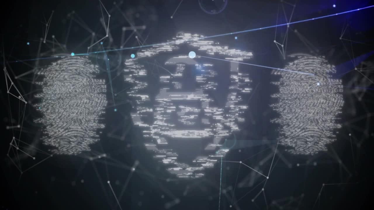 Drifting code fragments forming sphere glitching into shield padlock fingerprints securing data