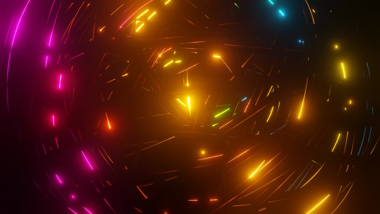 intersección de alambre con brillo de neón multicolor en las caras se mueven suavemente en ciclo, constantemente cruzándose entre sí. fondo abstracto de ciencia ficción y tecnología con mecanismo concéntrico, hermosa luz