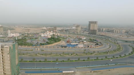 aerial drone footage flying into bahria adventure land in karachi