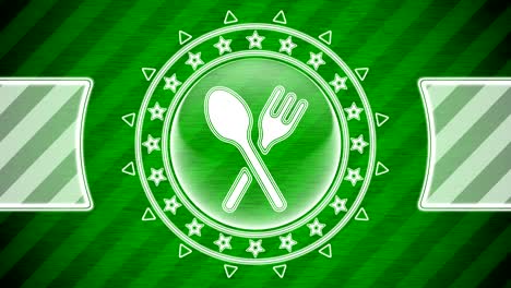 Dinner time icon in circle shape and green striped background. Illustration.