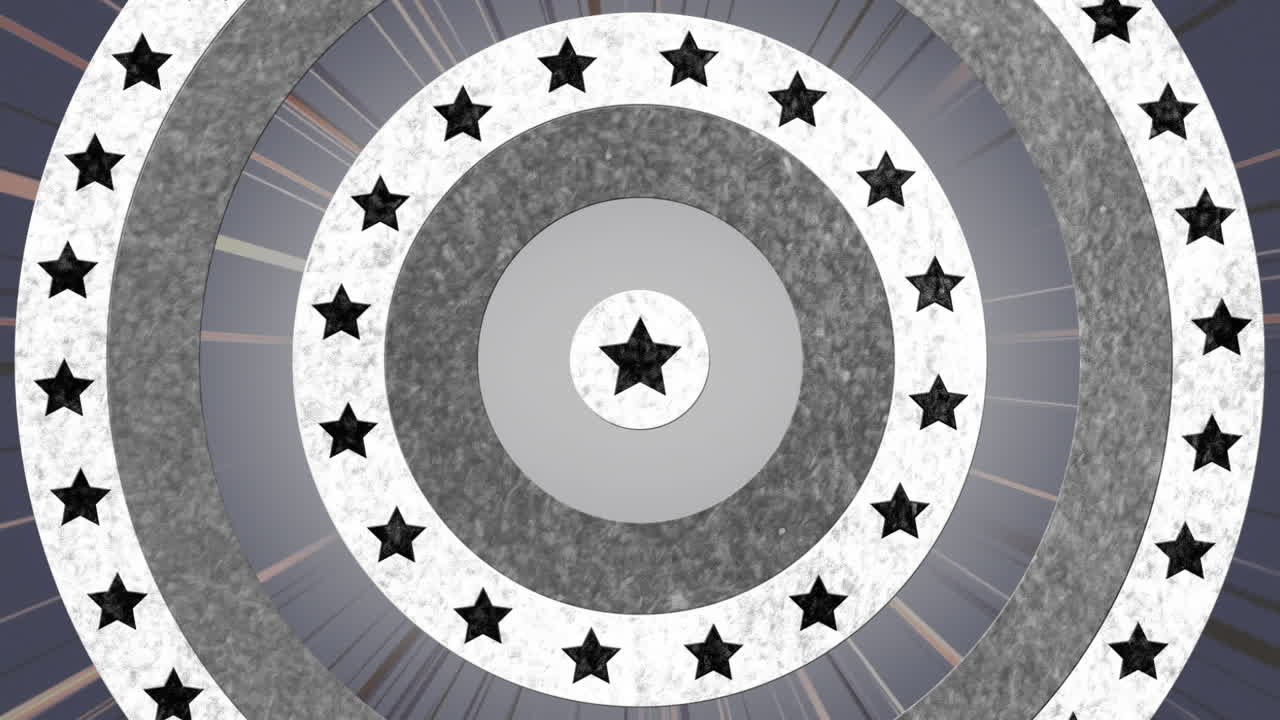 animación de círculos monocromáticos en blanco y negro que giran con rayos