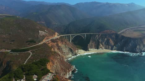 bixby bridge over highway one at famous big sur in california with fog