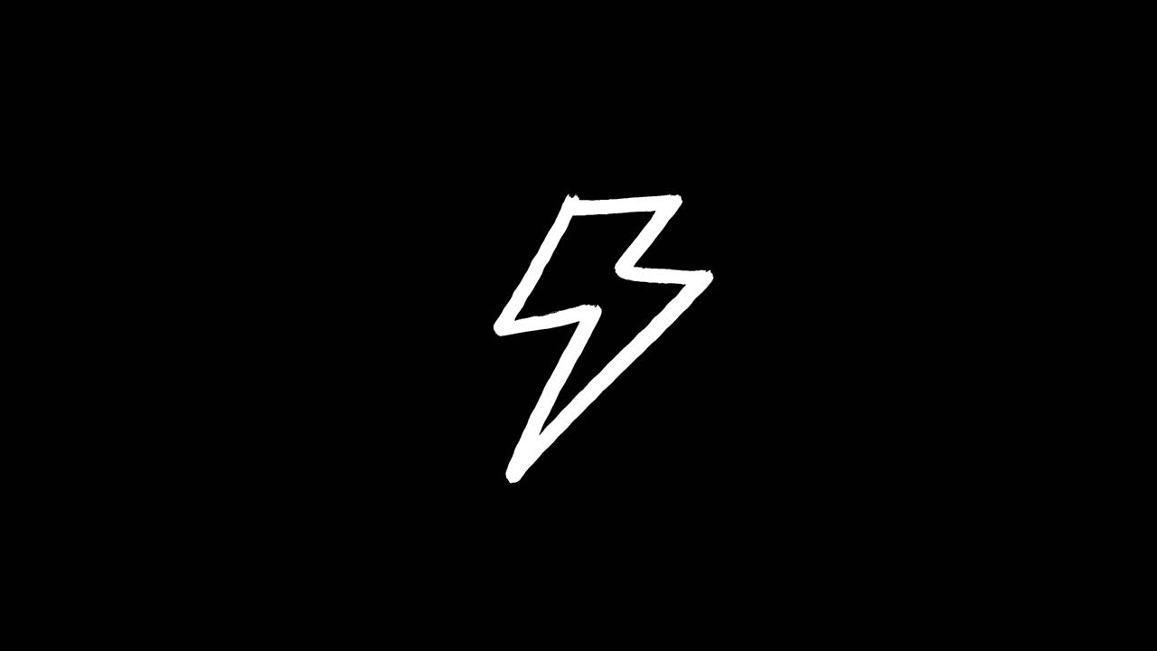 Hand Drawn White Lightning Bolt Flickering on Black Background