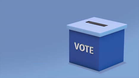 loop video. paper flying in blue ballot box on blue background. a ballot in a vote box. 3d rendering. concept: politics, choice, referendum, democratic, republican, ideas, online