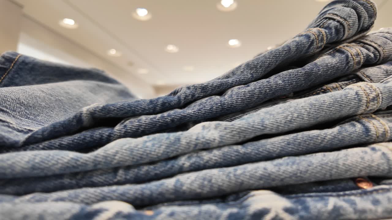 Stack of blue jeans