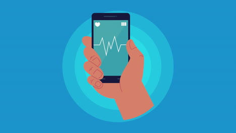 animación de salud de la mano con aplicación de cardio en el teléfono inteligente