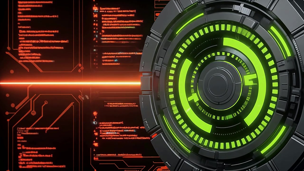 Futuristic Digital Interface with Data Processing and Code