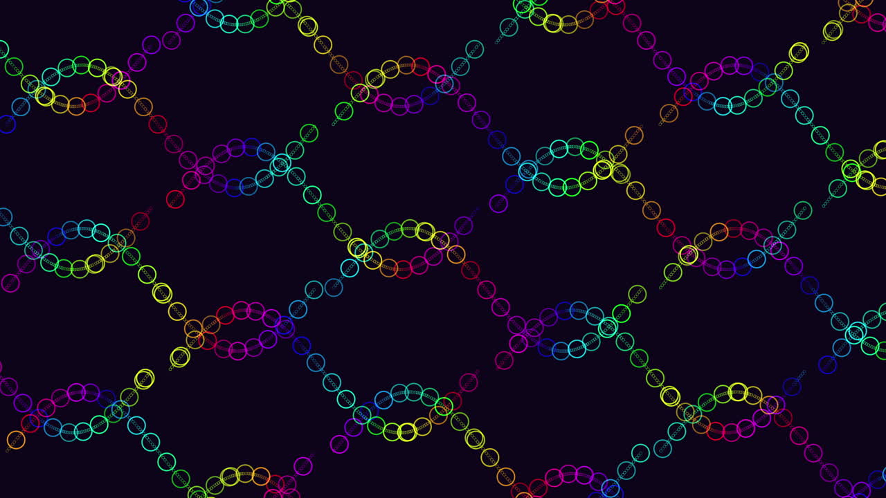 네온 불빛이 있는 무지개 고리와 도트 패턴