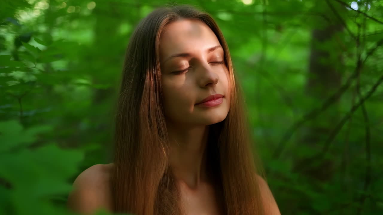 una mujer meditando en la naturaleza