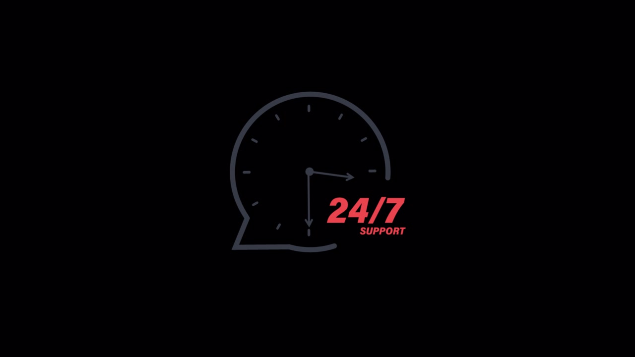 Animated 24/7 Support Icon with Rotating Clock Hands