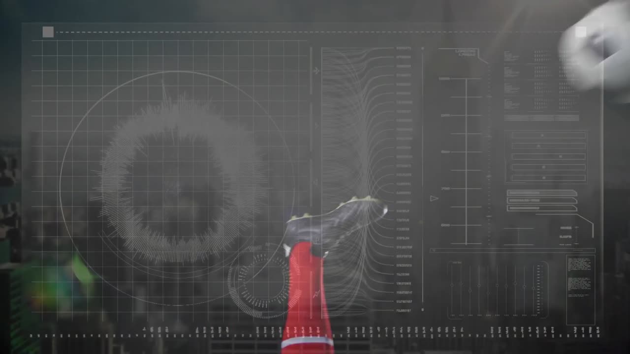 animazione dell'interfaccia infografica sulla sezione bassa del giocatore di calcio che calcia la palla in aria