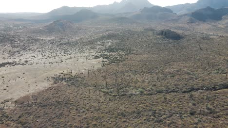 aerial shot of mexican desert, barren dry mountainous wilderness