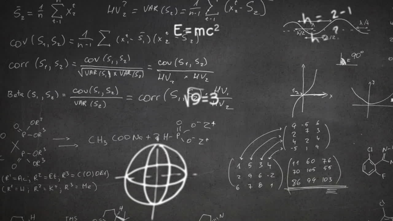 fórmulas matemáticas animadas y símbolos flotan en ecuaciones para la educación.