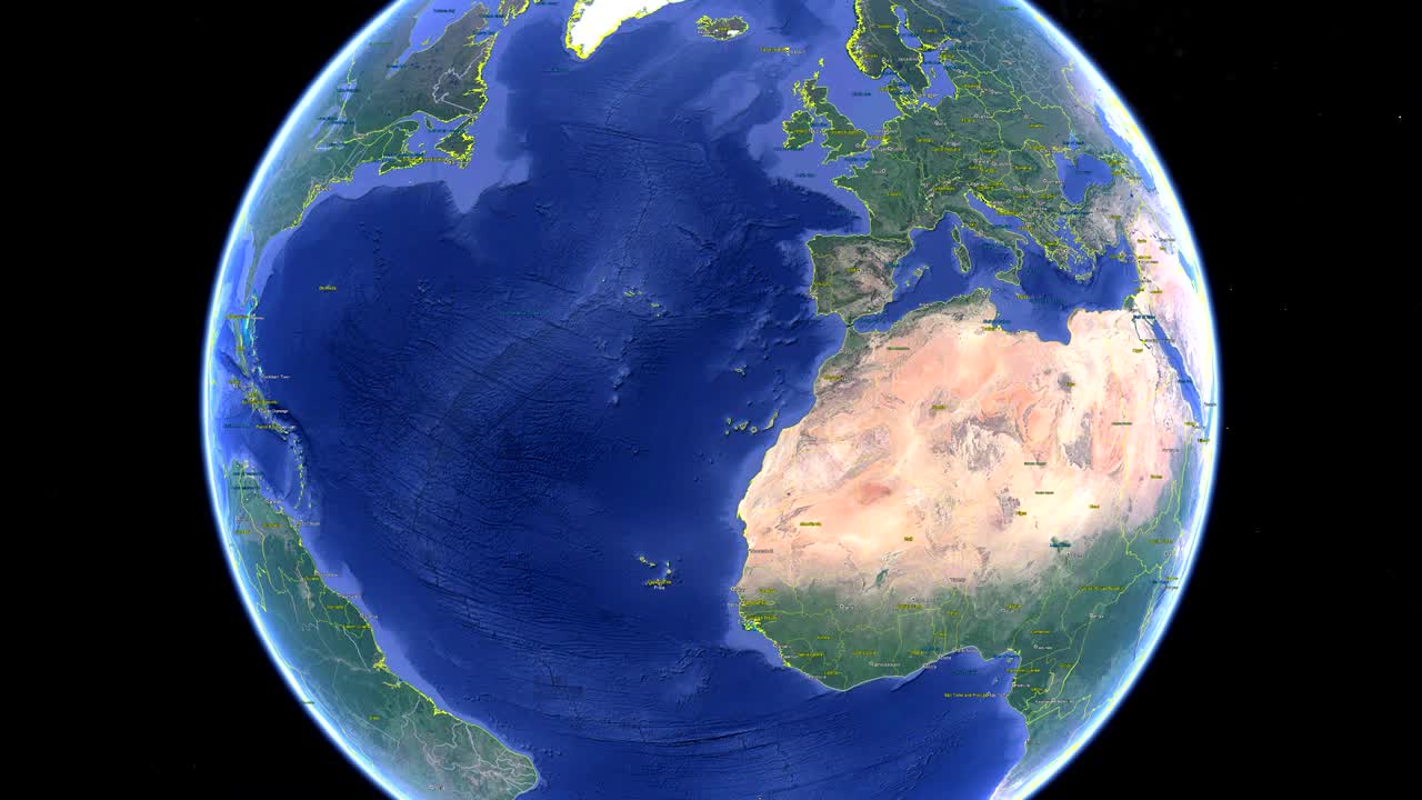 모로코의 발과 함께 우주에서 3d 지구 - 모로코 외부에서 확대