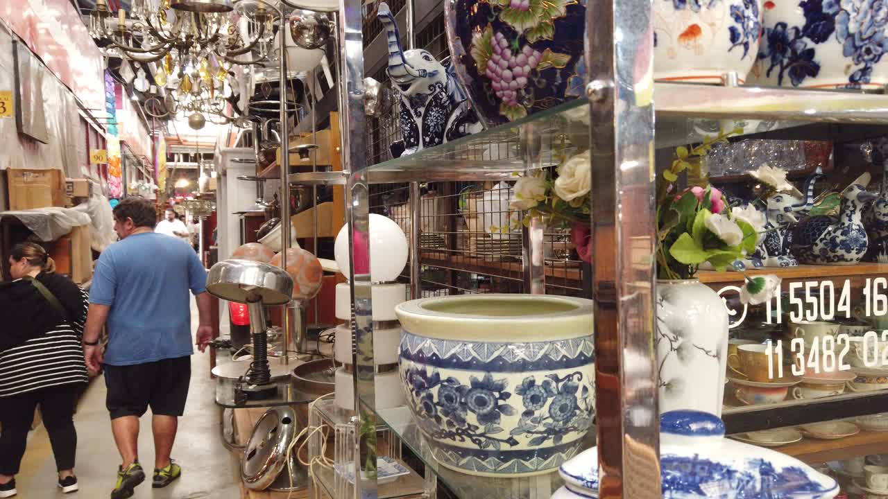 Panoramic inside Flea Market, antique ceramics and items in buenos aires city argentina, palermo neighborhood