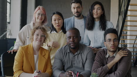 diverse team portrait in modern office
