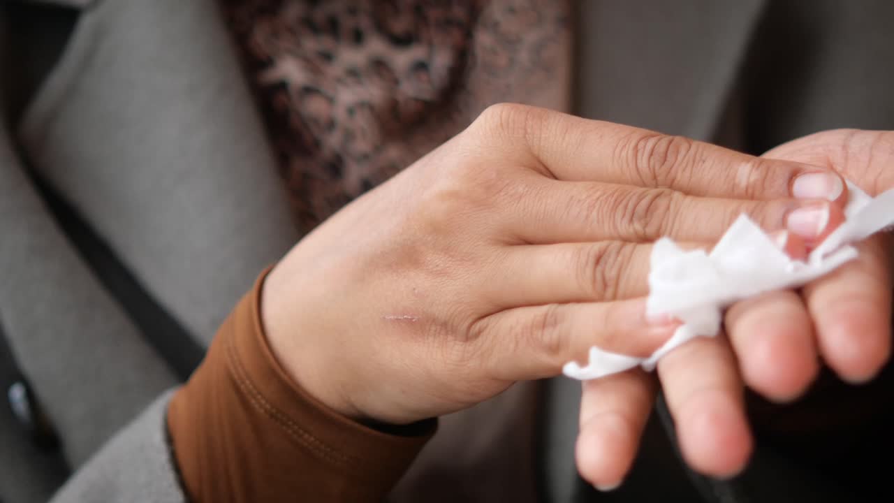 Using hand sanitizer for hygiene