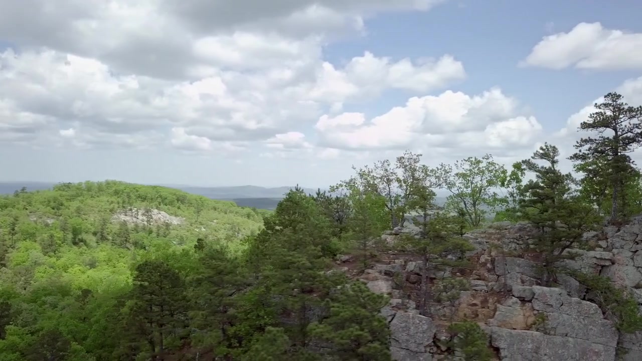 Pemandangan Udara Pegunungan dan Perbukitan Bergelombang. Musim Panas Arkansas. Pinnacle Flatside Wilderness