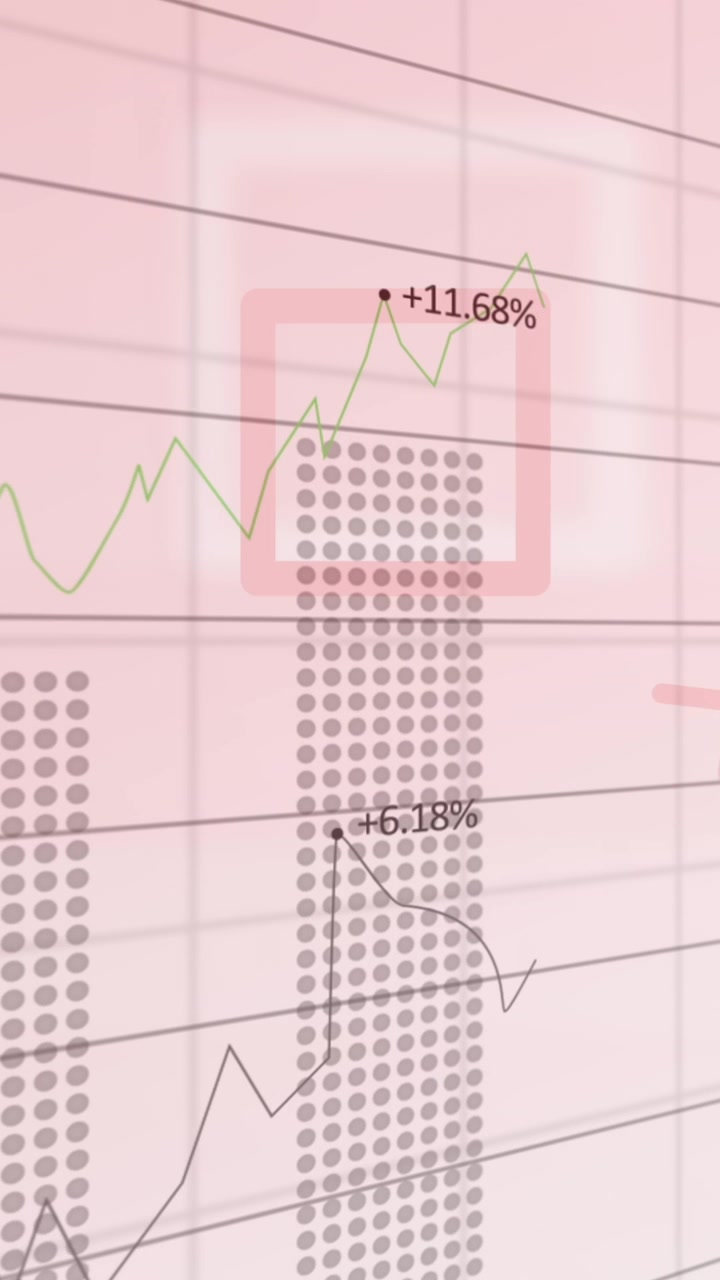 Animation of shapes and graphs on light pink digital screen