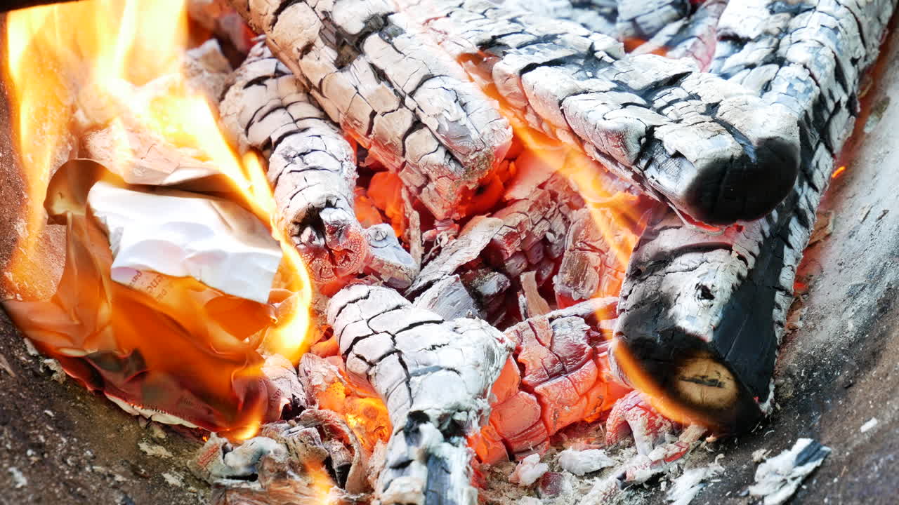 모닥불에 파괴된 중요한 종이 조각, 자세히 보기