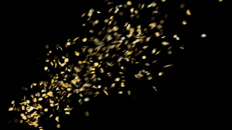 Side shot of colorful and gold confetti with alpha channel