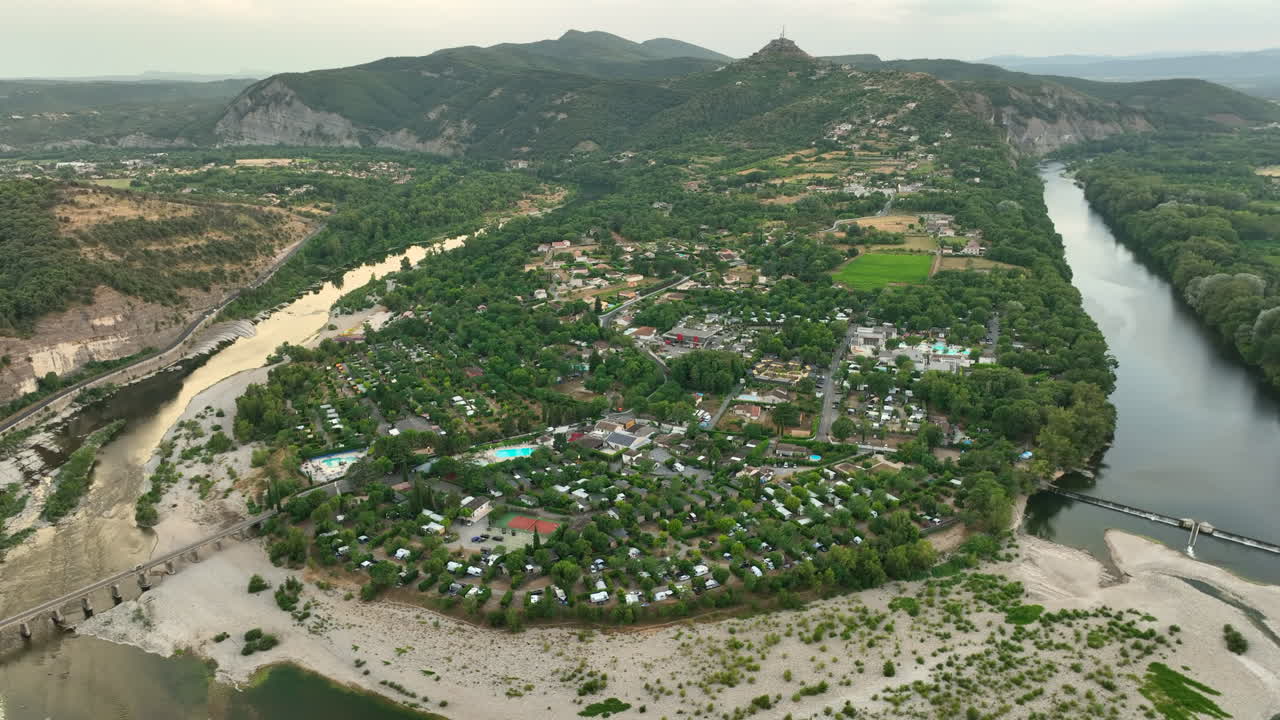 Aerial Pullback Sandaya Le Soleil Vivarais Camping next Ardèche River