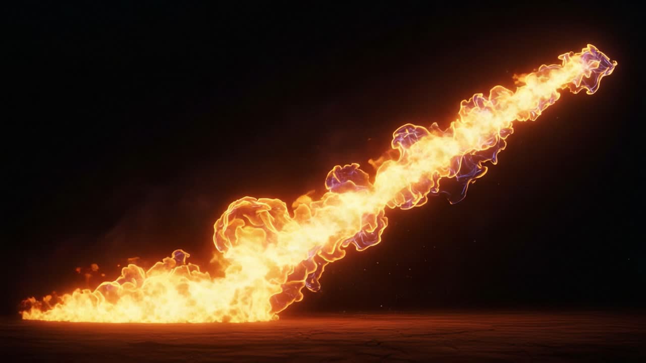 Spectacular Visual of a Dynamic Fire Trail Emphasizing Intense Energy and Movement in a Dark Setting, Capturing the Essence of Flames in Motion