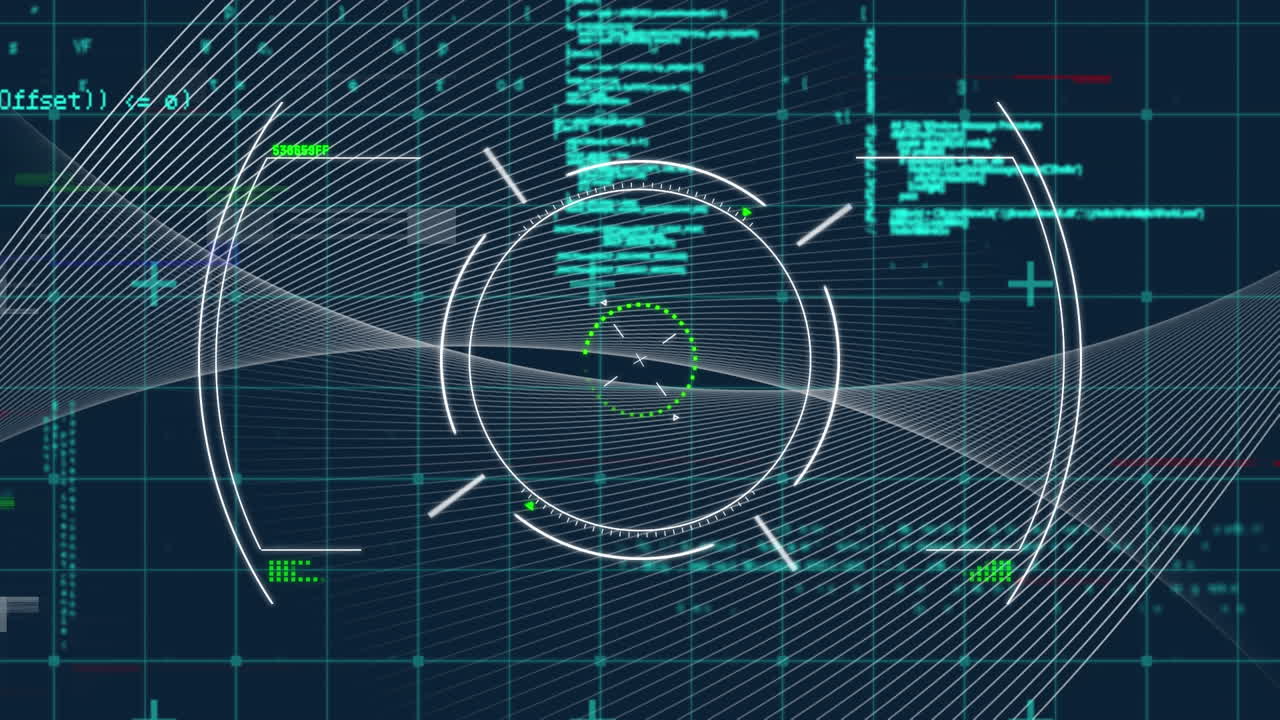 Animation of scope scanning and data processing on black background