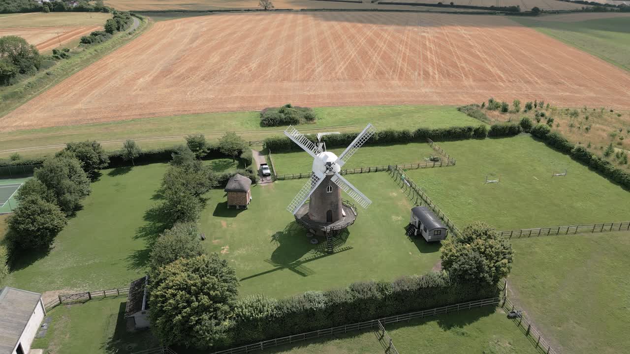 Aerial View Of Wilton Windmill And Harvested Fields In Wilton, Marlborough, United Kingdom.