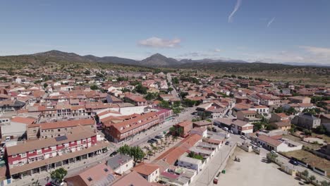 aerial view flying across navas del rey neighbourhood municipality of the community of madrid, spain