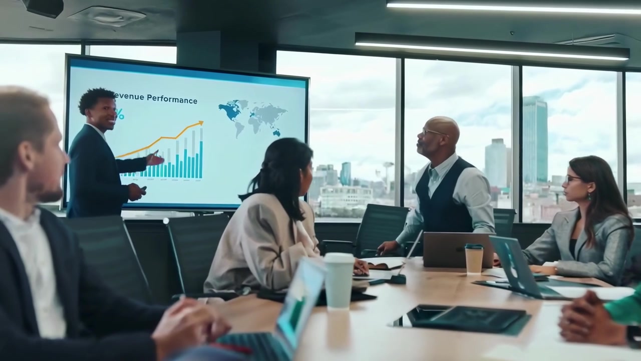 Business Team Attending a Presentation in a Modern Office Conference Room