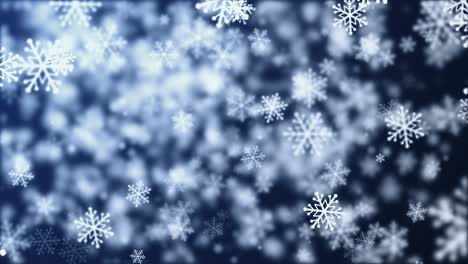 falling white snowflakes on dark blue background. 4k 3d loop christmas background. viering, thanksgiving vrolijk kerstfeest, vakantie, winter, nieuwjaar, sneeuwvlok, feestelijk, sneeuwenvlok.