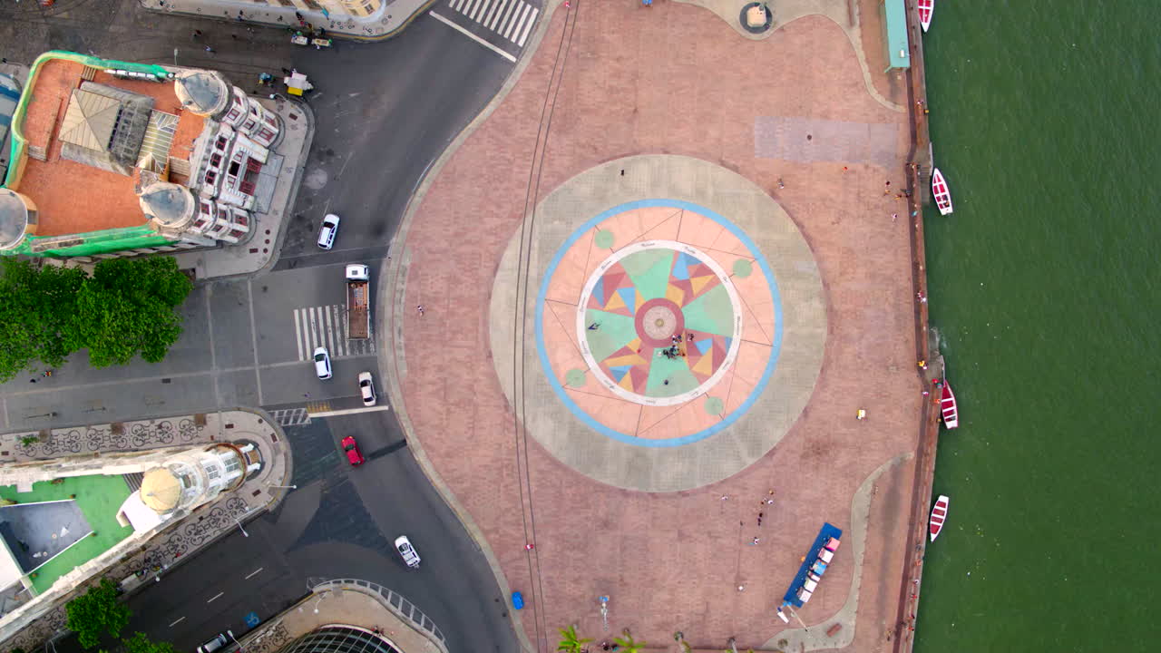 High angle perspective on Marco Zero plaza within Recife Antigo Pernambuco near the Capibaribe River showing the heart of Brazils colonial historic district and city.