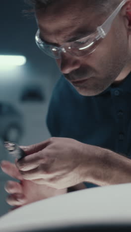 close-up of a mechanic working on a car