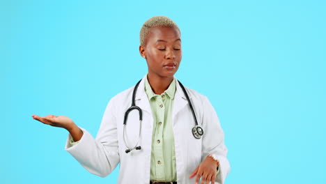 Doctor,-hand-space-or-black-woman-in-studio