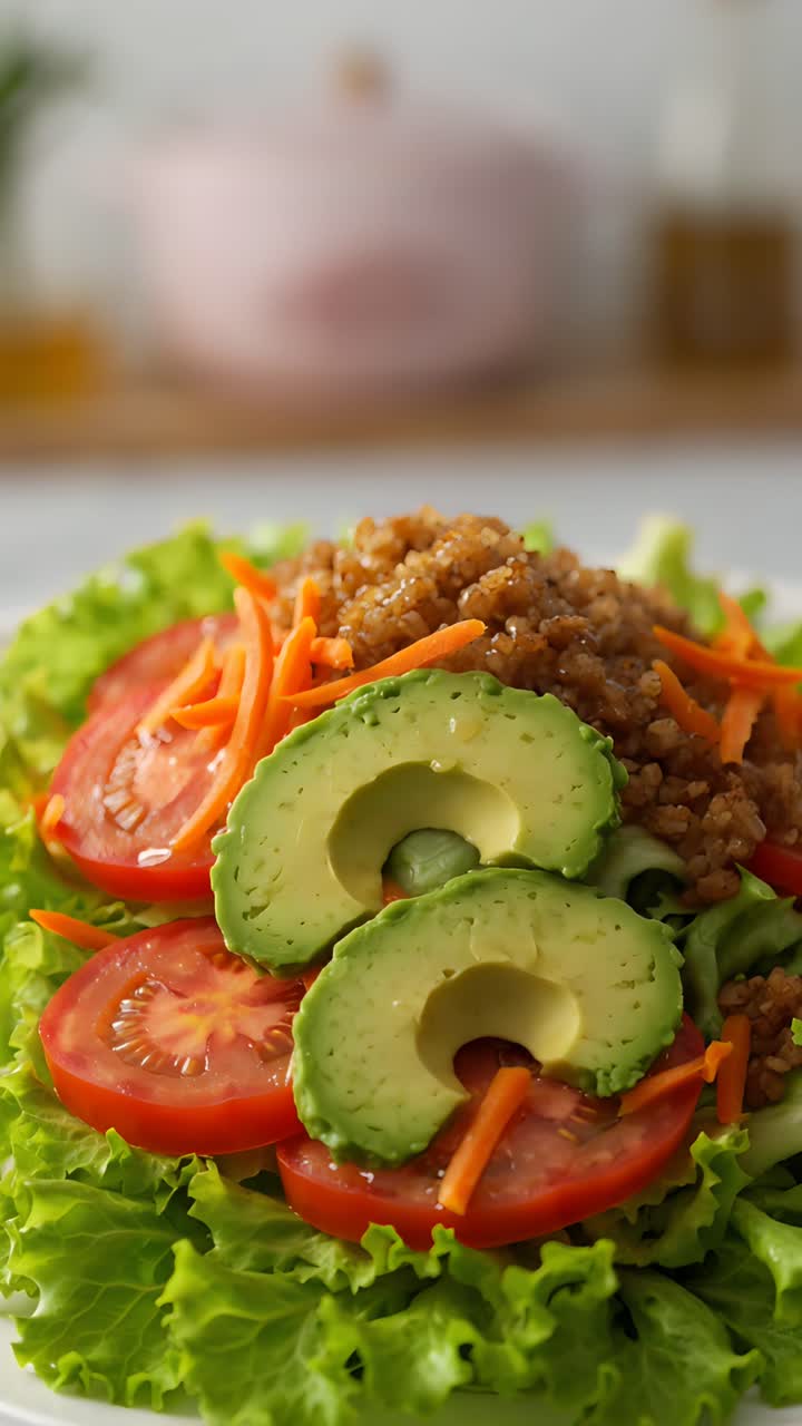 Frisk sunn salat på uskarp bakgrunn 4K