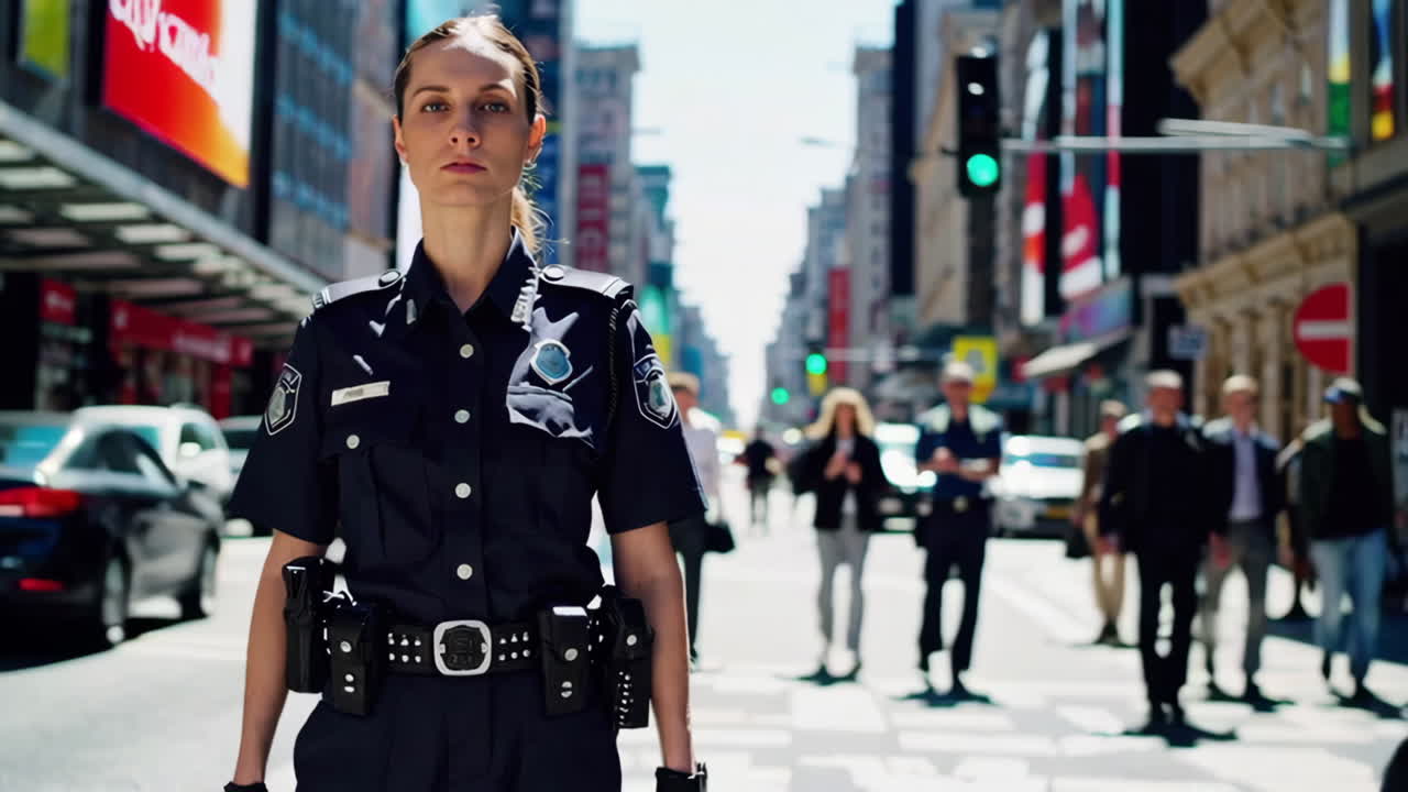 Police Officer on Patrol in a City Street