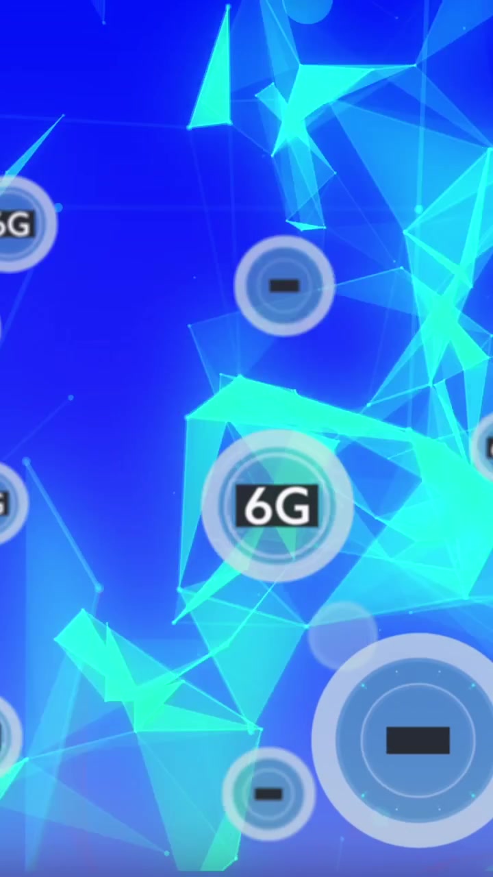 Animazione di testi e forme 6G su sfondo blu