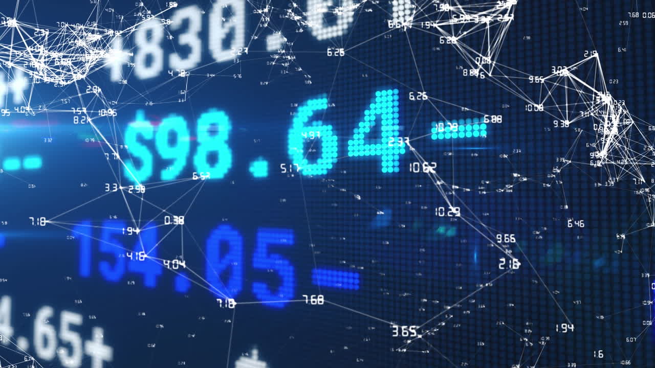 animación del procesamiento de datos financieros bursátiles con una red de conexiones