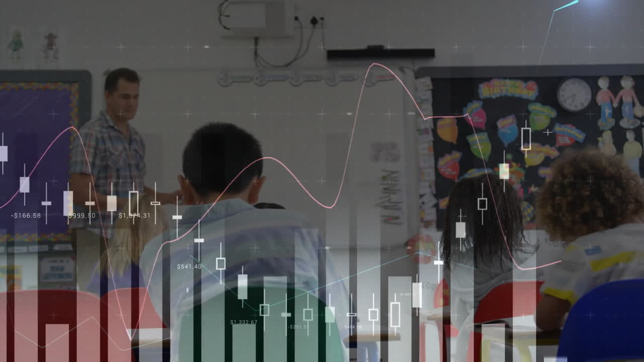 animación del procesamiento de datos sobre diversos escolares en el aula