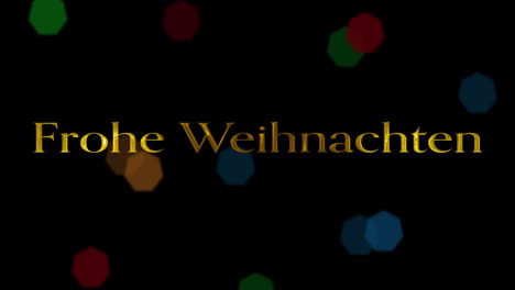 Animation-of-frohe-wihnachten-text-over-spots-of-light-on-black-background